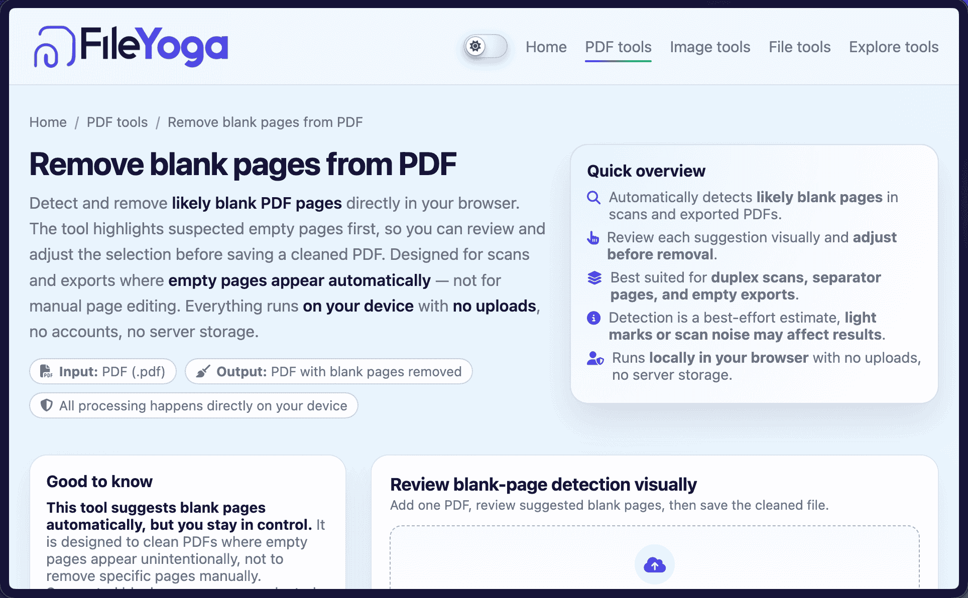 Remove blank pages from PDF — clean scans and exports | FileYoga