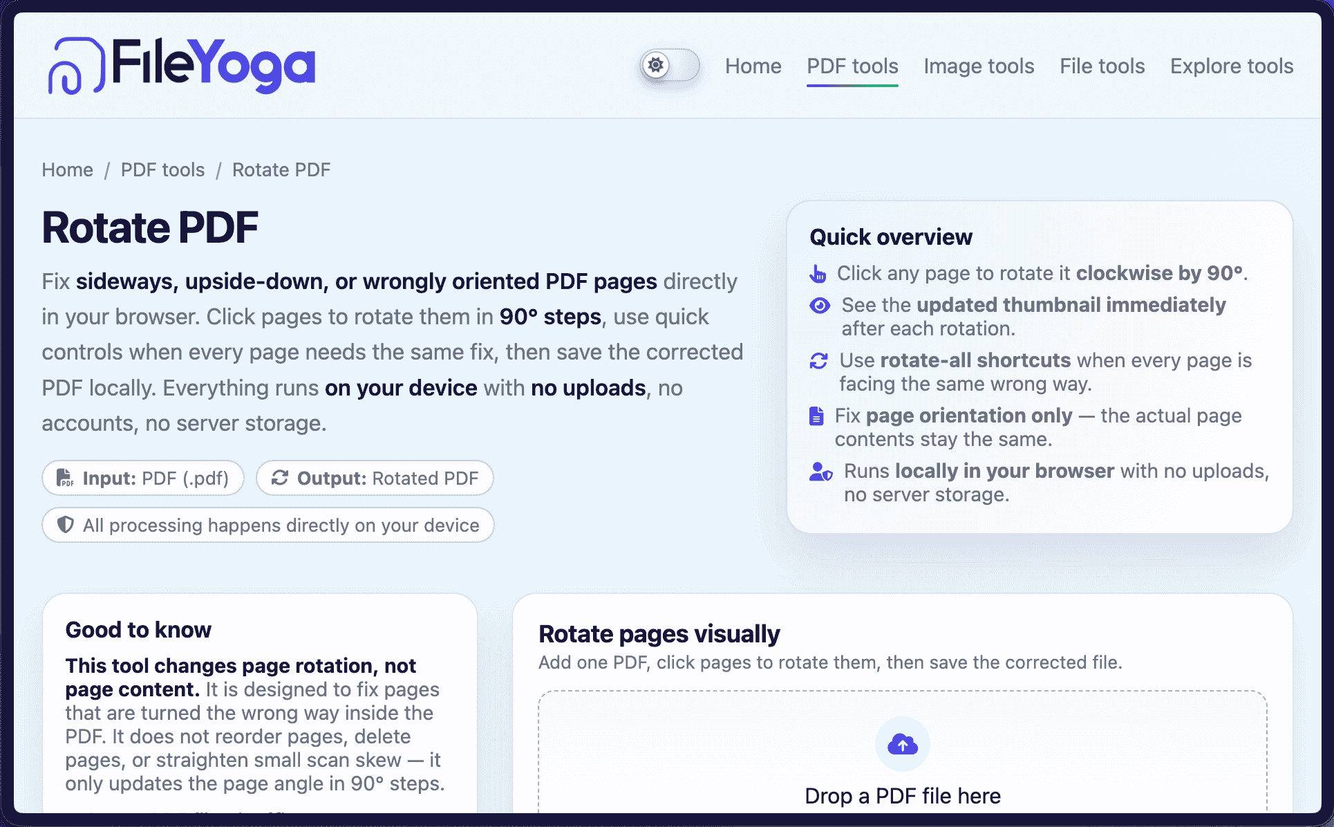 Rotate PDF pages — fix pages that are sideways or upside down | FileYoga