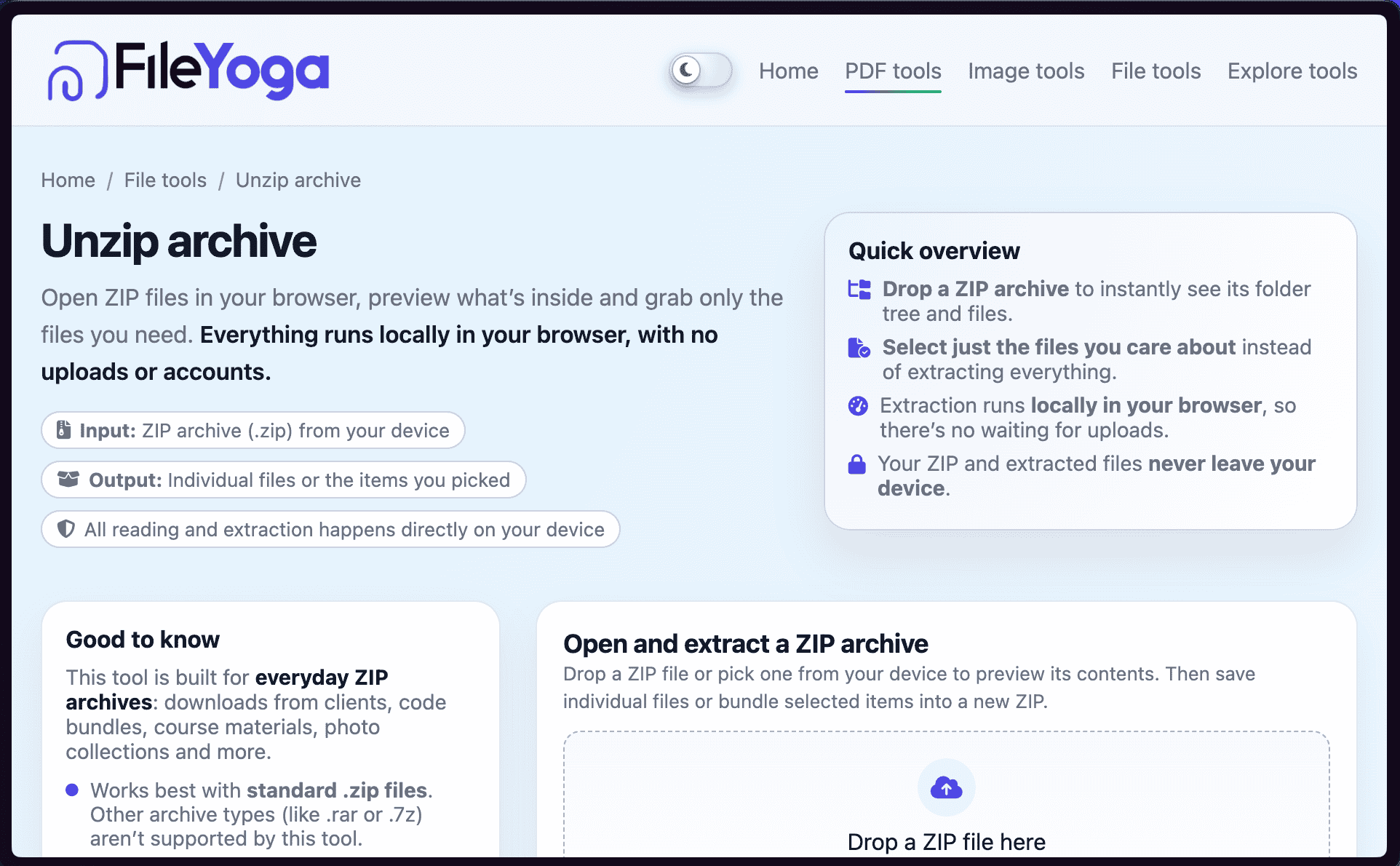Unzip archived files — open ZIP archives | FileYoga