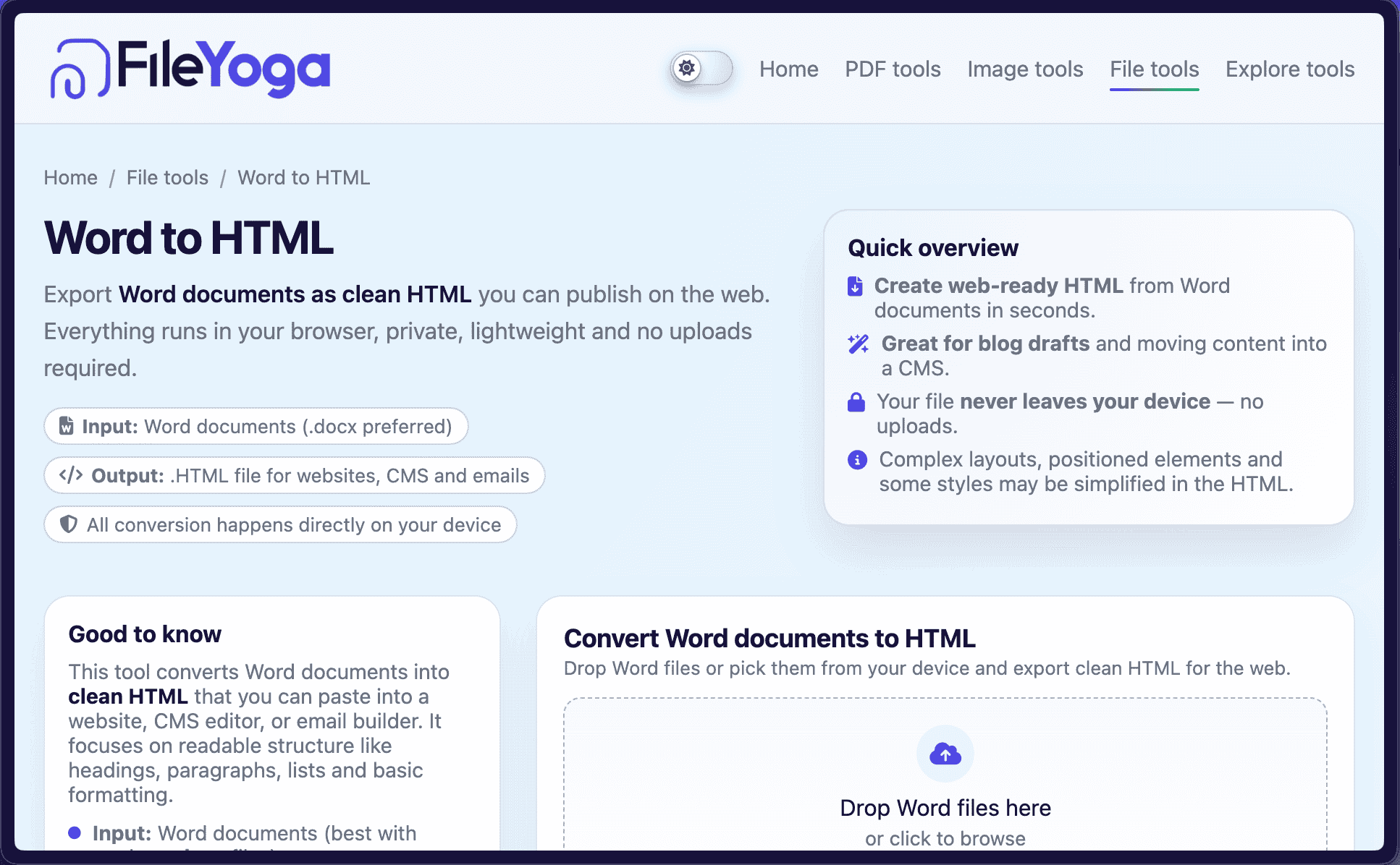 Word to HTML Converter — export documents for the web | FileYoga