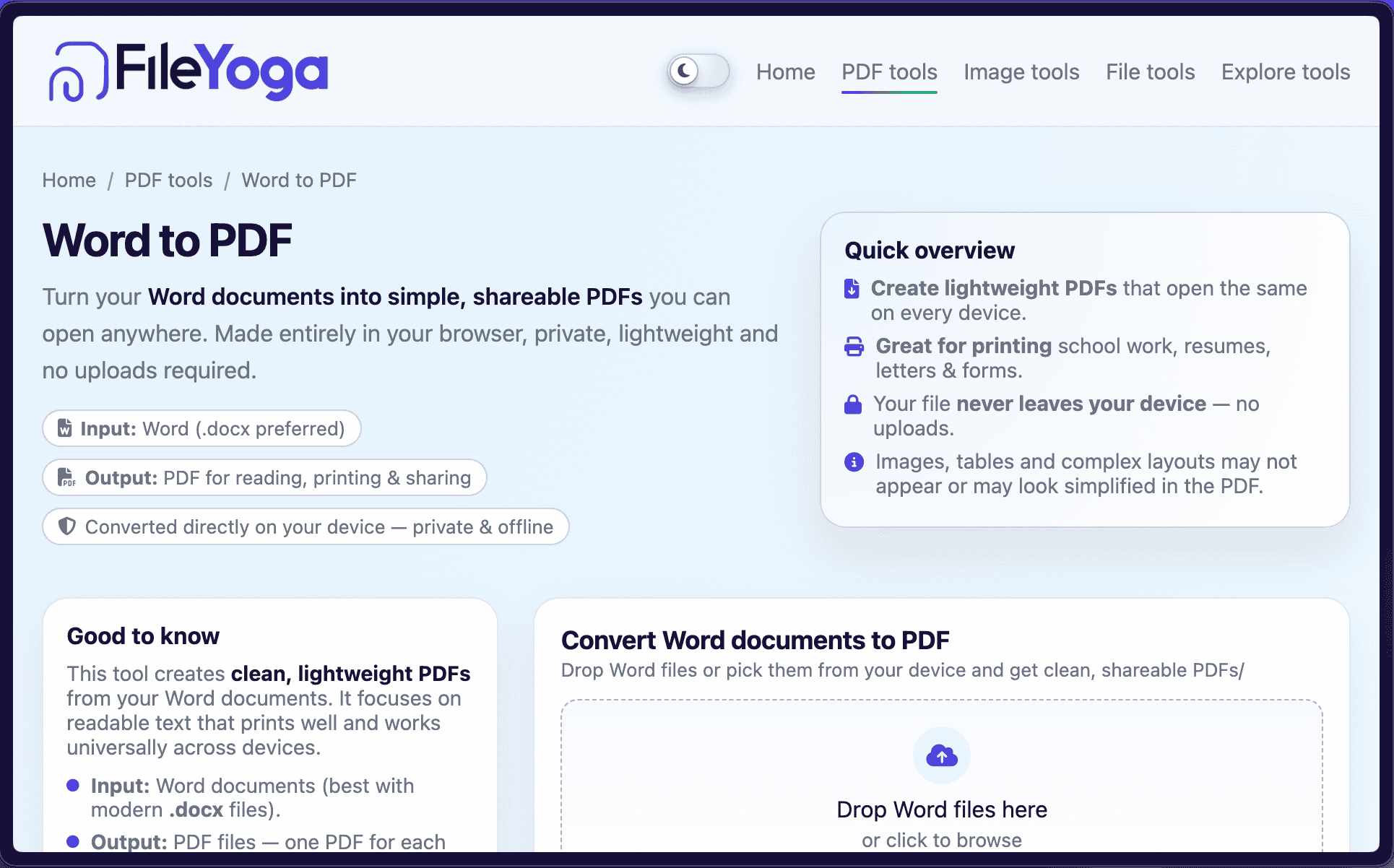 Word to PDF Converter — save documents as clean PDFs | FileYoga